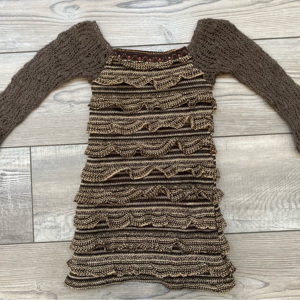 Little Mass Boutique Brown Tan Knit Layer Ruffle Dress 4 4T